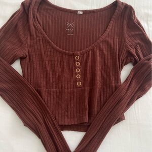 Pacsun Women's Ribbed Knit Brown Long Sleeve Top